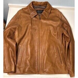Reilly Olmes Large Leather Jacket Mens Tan Brown‎ Good Zip Front Harrington Moto